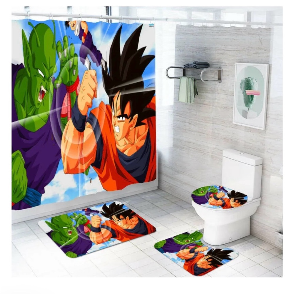 Anime Battle Shower Curtain Set - Orange and Green